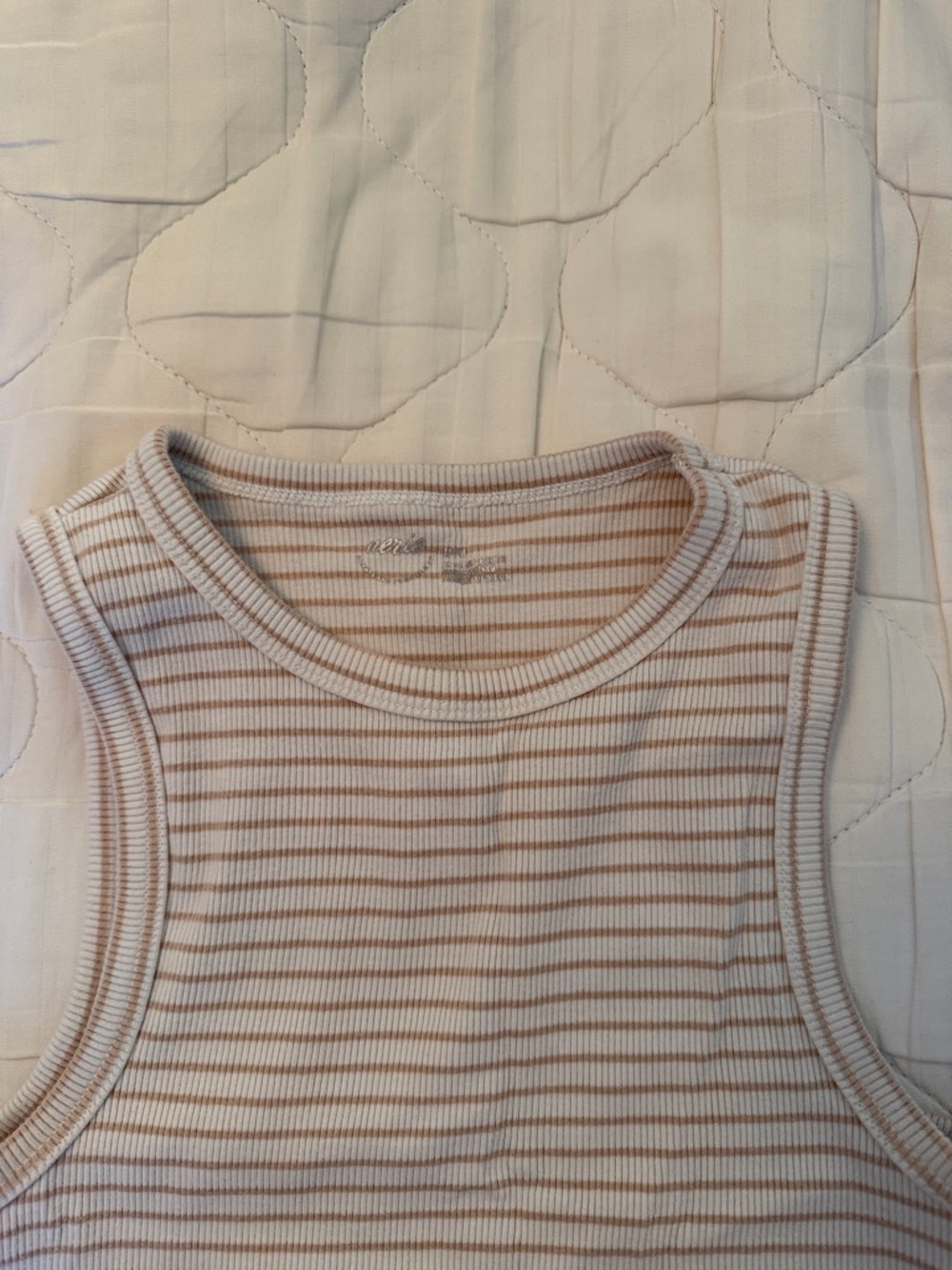 aerie Ribbed Striped Crop Tank in Cream and Tan - Picture 2 of 3